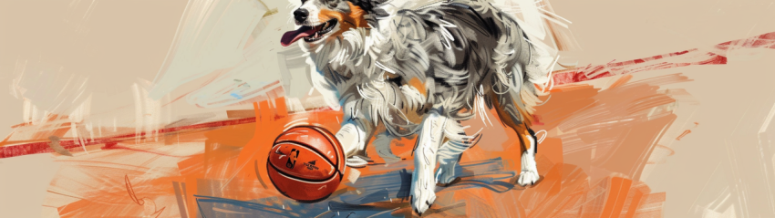 Chitrmela an Australian Shepherd dog playing on a basketball cou 82afb6f3 2155 4a70 83f1 eff532edaa4b 0