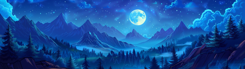 Chitrmela moonlit sky trees and mountains in a cartoon style web 33d34539 81e2 48da 8c64 18245a23fa51 1