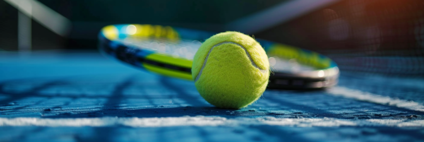 Chitrmela Tennis ball rolling on tennis court with one tennis ra ab40e8aa 89fe 44e2 a10b ed4ec7315162 1