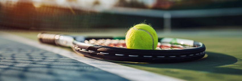 Chitrmela Tennis ball rolling on tennis court with one tennis ra ab40e8aa 89fe 44e2 a10b ed4ec7315162 2