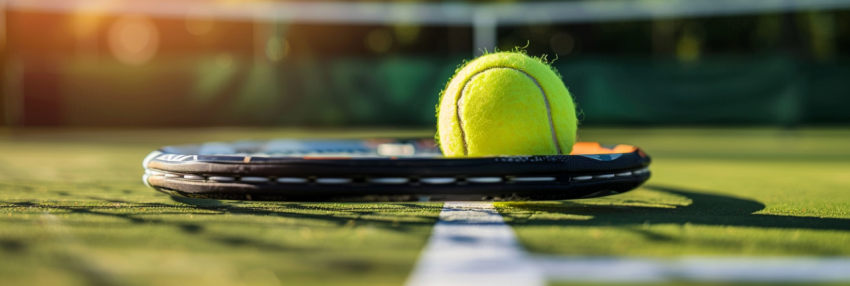 Chitrmela Tennis ball rolling on tennis court with one tennis ra ab40e8aa 89fe 44e2 a10b ed4ec7315162 0