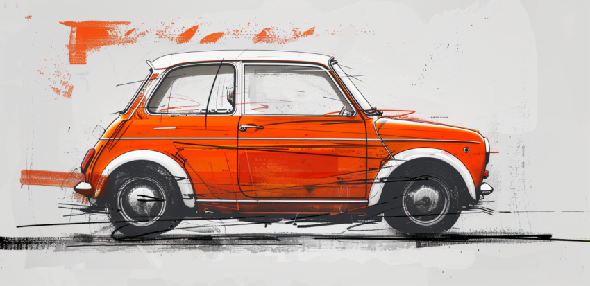 Chitrmela a drawing of an orange and white car in the style of 8 12a7c7af 4db4 4ad9 ae9d 8e530d23a24b 1