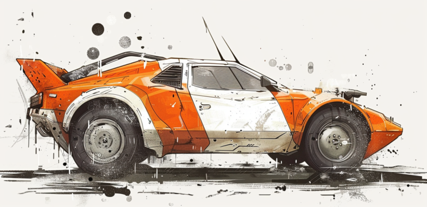 Chitrmela a drawing of an orange and white car in the style of 8 12a7c7af 4db4 4ad9 ae9d 8e530d23a24b 3