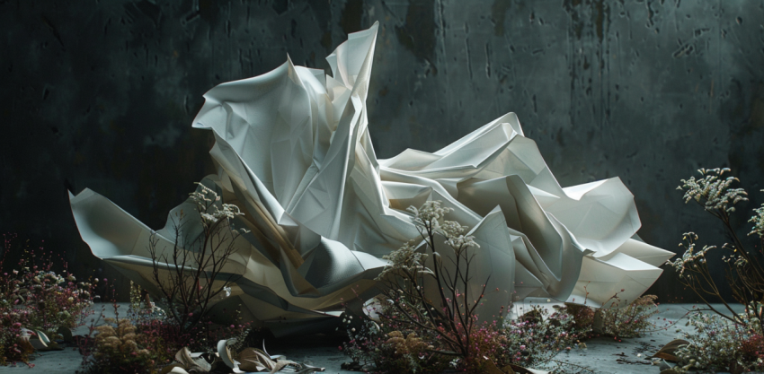 Chitrmela samir korost origami sculpture sourounded by dead plan 729b4af3 502b 4431 9497 32a0440ed682 1