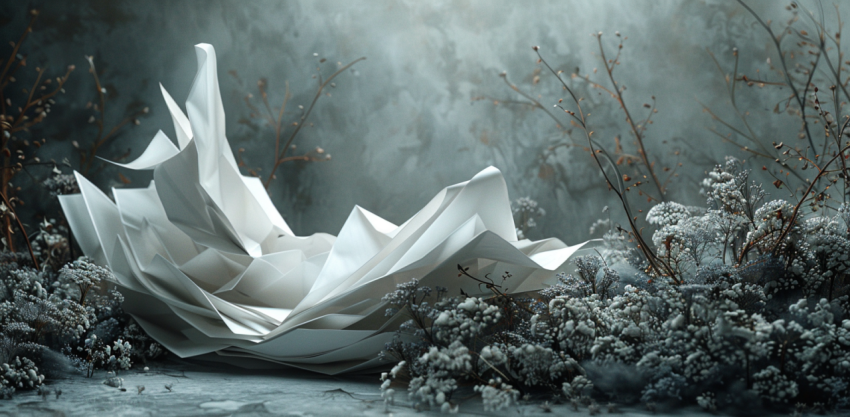 Chitrmela samir korost origami sculpture sourounded by dead plan 729b4af3 502b 4431 9497 32a0440ed682 3