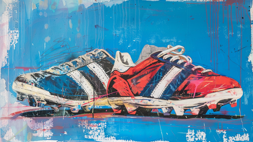 Chitrmela A contemporary painting of football shoes blue backgro 0d95d40b abd0 4f4f b74a c306ae087502 3