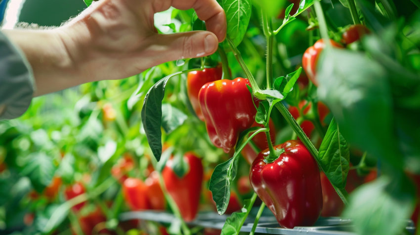 Chitrmela harvesting peppers from a hydroponic system in kitchen 6b450fad 347c 4480 be27 e19cf6a51b3f 0