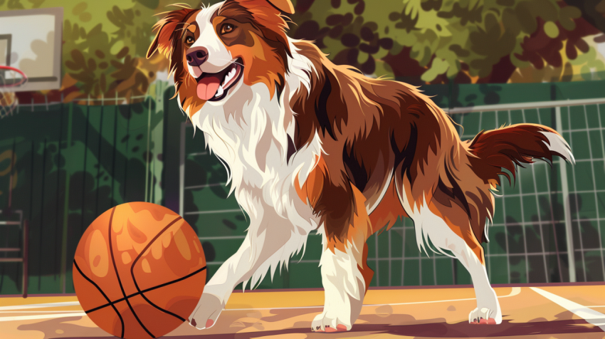 Chitrmela an Australian Shepherd dog playing on a basketball cou 0d347ef2 80ec 4905 8d2b c31fbc52e1d9 2