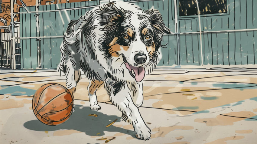 Chitrmela an Australian Shepherd dog playing on a basketball cou 0d347ef2 80ec 4905 8d2b c31fbc52e1d9 3