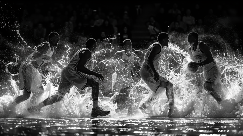 Chitrmela basketball players on a black background BW photograph b3b6d3c1 9ecf 4d87 81cf ea366665978b 0