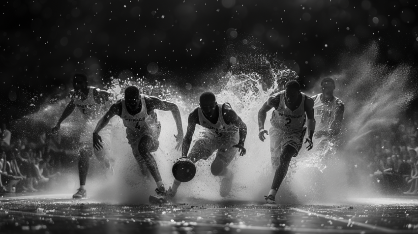 Chitrmela basketball players on a black background BW photograph b3b6d3c1 9ecf 4d87 81cf ea366665978b 3