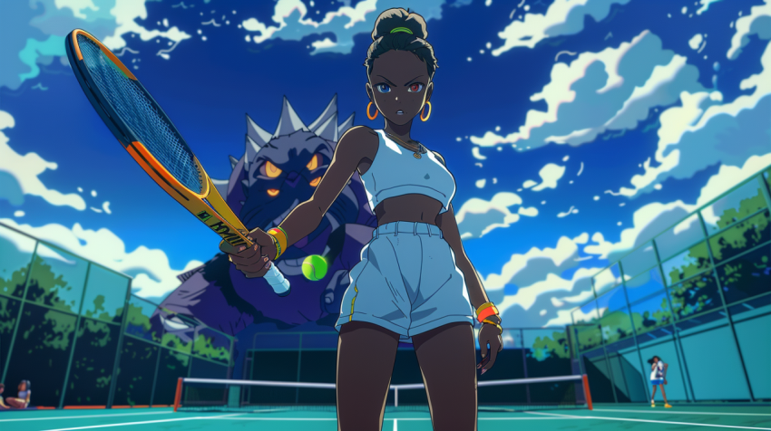 Chitrmela create an anime style image of coco gauff standing on  4ca2ebad 9963 44c1 8fa7 48350f8f4575 0