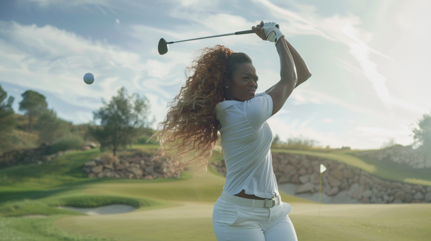 Chitrmela a black female golfer swinging she is a supermodel wit c41ba3bd c9c2 4c39 aede 7a499c04fb3d 1