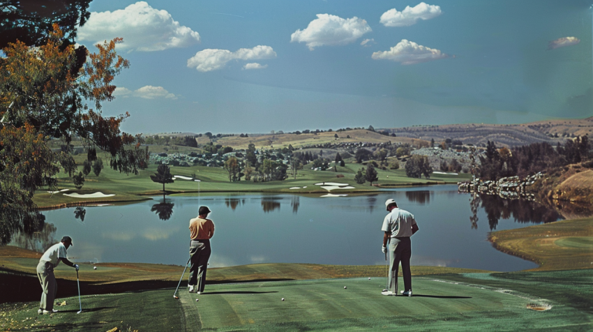 Chitrmela color image of three men golfing in in late 1960s   ar 2d4553d8 5d7c 486e 86eb 65290f9ab6d6 0