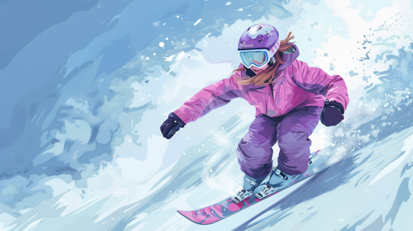 Chitrmela A skiing little girl on a snowboard wearing a pink and 7704f7d8 48eb 474b 8bc7 b37512b3623e 3