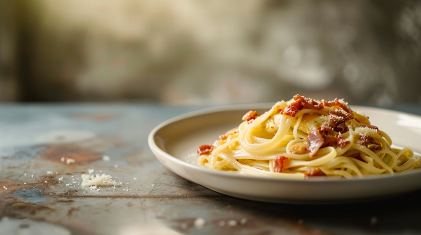 Chitrmela Pasta carbonara  on empty table with empty copy space  6baf4127 3a97 485e 9d5b fa003699a478 3