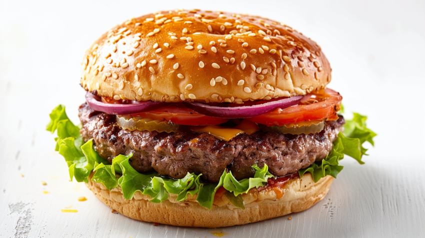 Chitrmela burger on white background   ar 169   stylize 250 2a3cb8d0 6b95 4e01 8f2e f5e18379a4b2 3