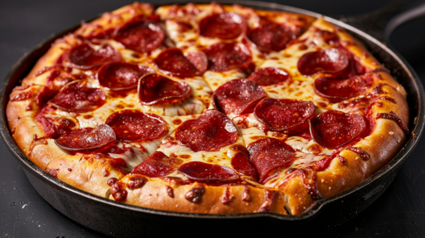 Chitrmela a pepperoni pan pizza in the style of melting made of  1e136e74 7111 4e5e 9191 90540d9e279b 0