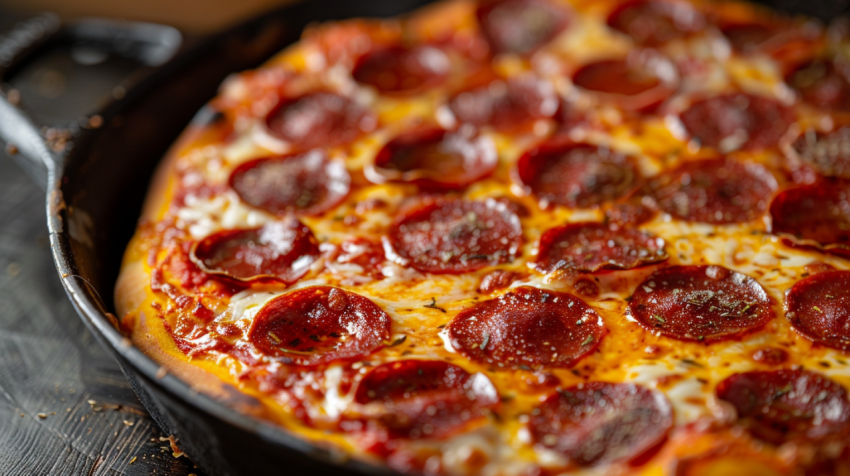 Chitrmela a pepperoni pan pizza in the style of melting made of  1e136e74 7111 4e5e 9191 90540d9e279b 2