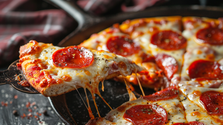 Chitrmela a pepperoni pan pizza in the style of melting made of  1e136e74 7111 4e5e 9191 90540d9e279b 3