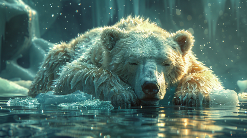 Chitrmela hyperrealistic photo of a sad ice bear lying on an ice 6a98b081 f85a 490f bc07 7814effb7a63 2