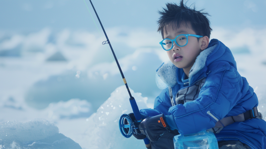 Chitrmela zoom out Asian boy ice fishing on ice blue outfit wear 2e85f6fb df93 4cb5 acf1 85cee988132b 2