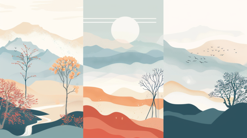 Chitrmela simple vector landscape boho art style three colors pa c57147ea 3df1 4803 8861 f015c64ab140 2