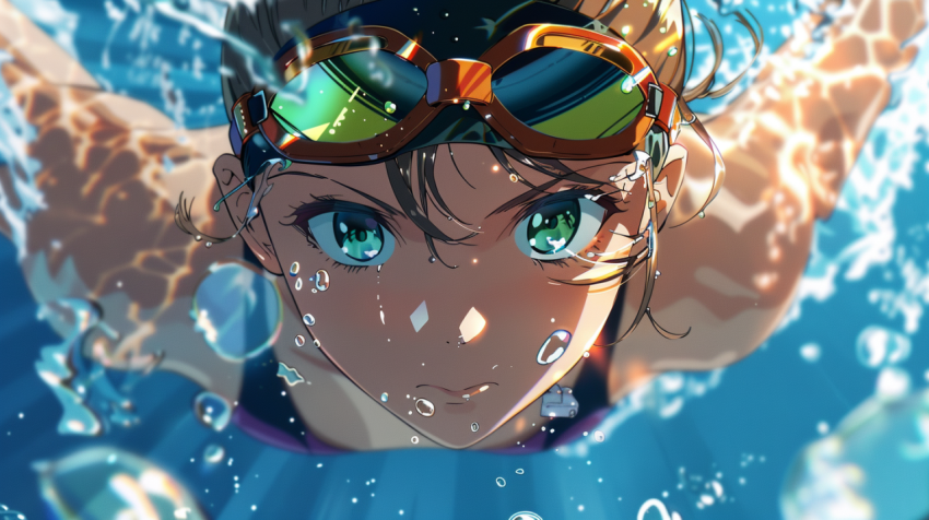 Chitrmela anime style 11 year old female swimmer during a race   f898012d 1714 4afe a0af 1c184dec54e2 0