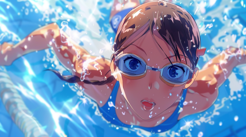 Chitrmela anime style 11 year old female swimmer during a race   f898012d 1714 4afe a0af 1c184dec54e2 3