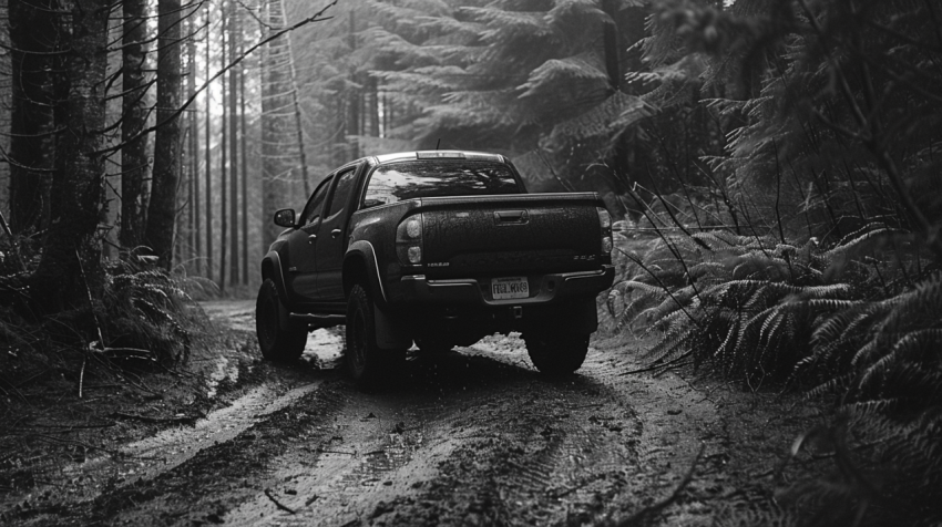 Chitrmela black pick up truck driving on dirt path in the forest 29b9e1bb 08cb 45ce 92f7 a83653553abd 3