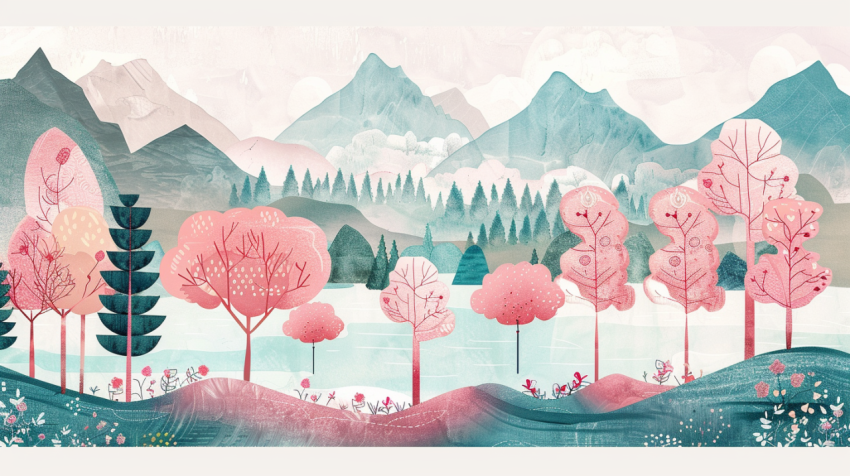 Chitrmela whimsical pink and teal forest lake and mountains pret a9793ddf fe5b 4b71 9b99 b2e567643041 1