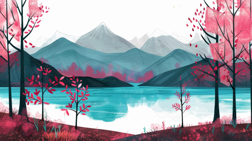 Chitrmela whimsical pink and teal forest lake and mountains pret a9793ddf fe5b 4b71 9b99 b2e567643041 3