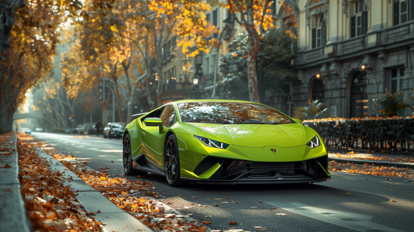 Chitrmela a neon yellow Lamborghini driving on a road in the aut bbe6bf8b f4ea 41d5 ad16 8ef4ba4444ee 2