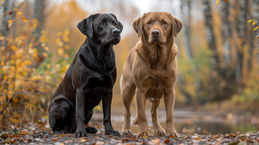 Chitrmela 2 Labrador retrievers  Standing on a gravel  Trees and e2c10b74 1027 495a be7b 6e9a2dbbe2c7 2