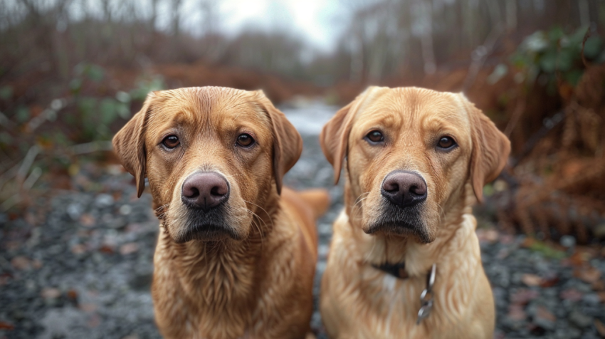 Chitrmela 2 Labrador retrievers  Standing on a gravel  Trees and e2c10b74 1027 495a be7b 6e9a2dbbe2c7 3