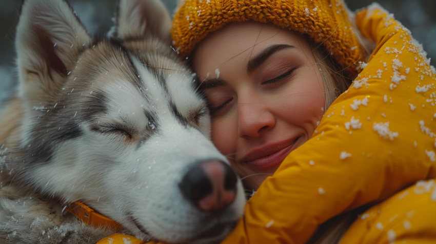 Chitrmela candid moment of a husky wearing a yellow collar cuddl 3e23a6c7 649a 4afb af73 e814d1b2bd05 0