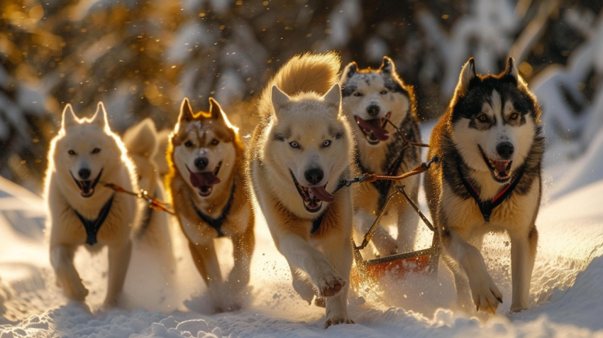 Chitrmela Six sled dogs are dragging their sleds in the snow   a a50d3951 0047 4569 8091 1fb622ca0393 2