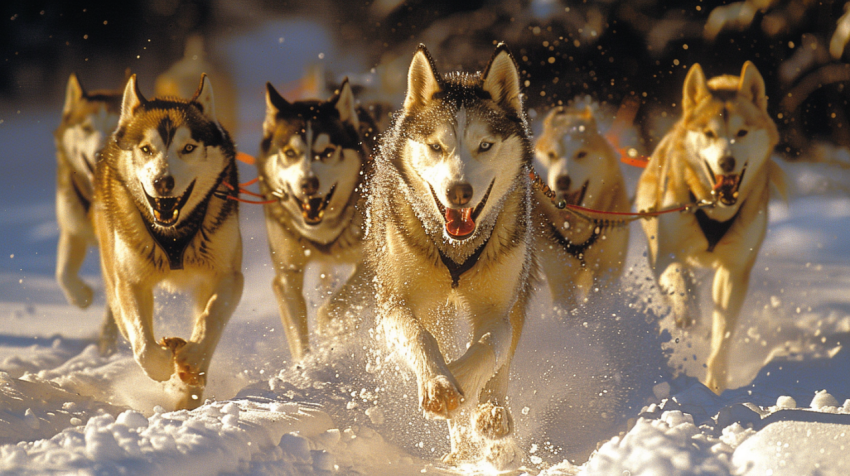 Chitrmela Six sled dogs are dragging their sleds in the snow   a a50d3951 0047 4569 8091 1fb622ca0393 3