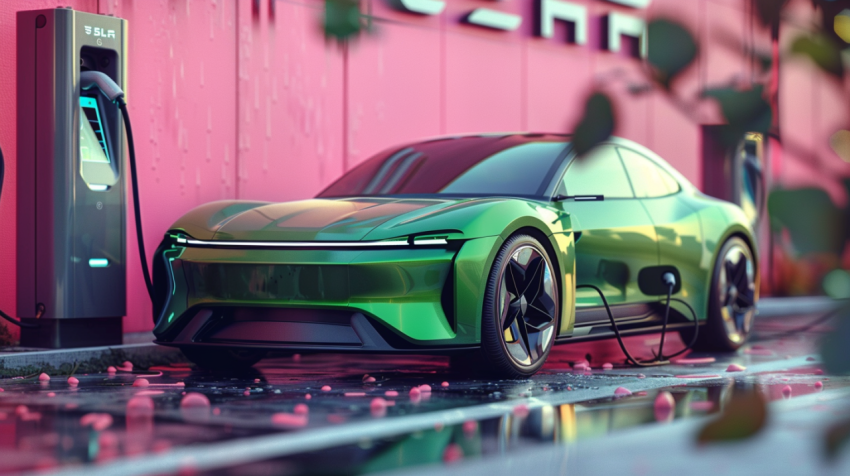 Chitrmela closeup of a green electric car at an electric chargin 932f3ddb 0292 4178 914d 5b6494a37cde 1