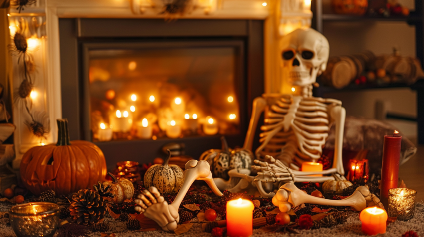 Chitrmela fireplace Halloween decor  skeleton pumpkin candles in d9ce21ca 62f5 48a3 aa33 ea5b64b497b4 0