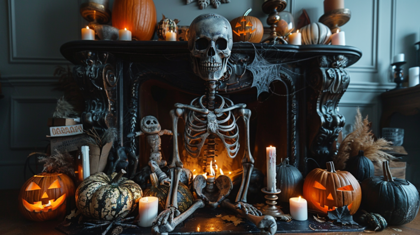 Chitrmela fireplace Halloween decor  skeleton pumpkin candles in d9ce21ca 62f5 48a3 aa33 ea5b64b497b4 1