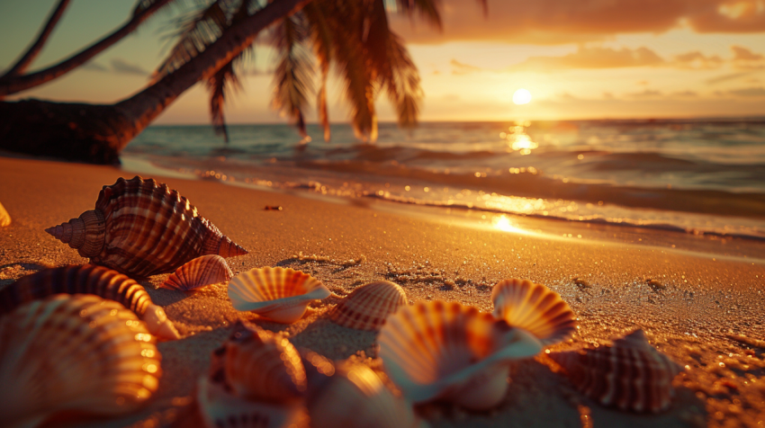 Chitrmela A coastal sunset seashells neatly arranged on the beac cdfe31e4 d7af 4491 abd1 dcedd932468d 3