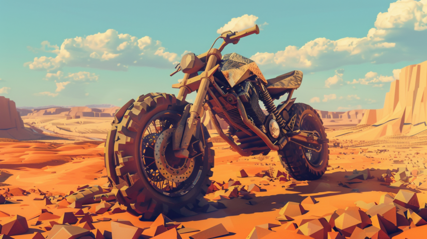 Chitrmela bike in mad max setting in desert wasteland low poly s d3591061 abad 4e33 a34b e15a4be72ebb 1