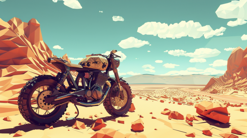 Chitrmela bike in mad max setting in desert wasteland low poly s d3591061 abad 4e33 a34b e15a4be72ebb 2