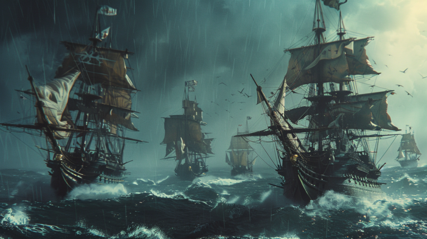 Chitrmela a fleet of british ships in the 1600 traveling across  de707172 f589 4db7 9f7b e08924f7ed93 3