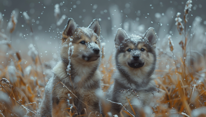 Chitrmela a couple of Alaskan klee kai puppies standing in a sno 1935086d 6a0f 4336 a867 e9789c2564a0 2