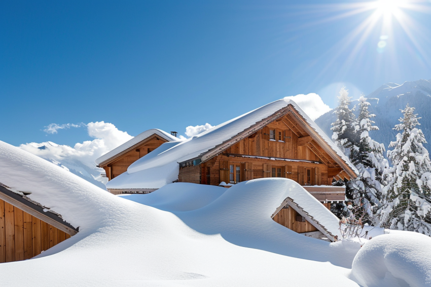 Chitrmela chalet with a roof covered in snow in the French Alps 91a1f14a f2a5 4b18 ac3d 580b7ab5b7b7 0