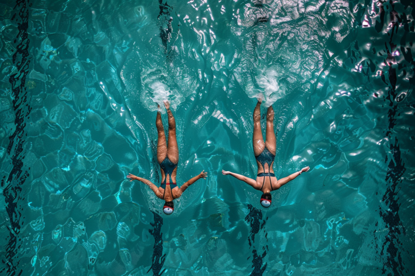 Chitrmela Synchronized swimming duo in a pool performing an arti 3d8cdc34 2542 48bd bfcd ff7c852b2926 1