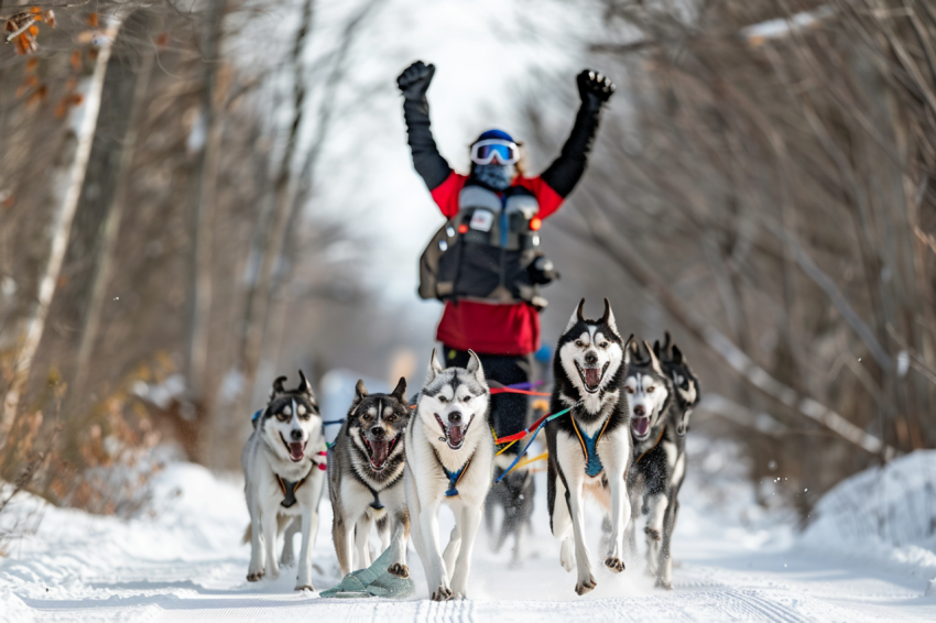 Chitrmela Shot of huskies and musher celebrating at the end of a 3a92eca5 201c 45cc 897e eec989310f46 0