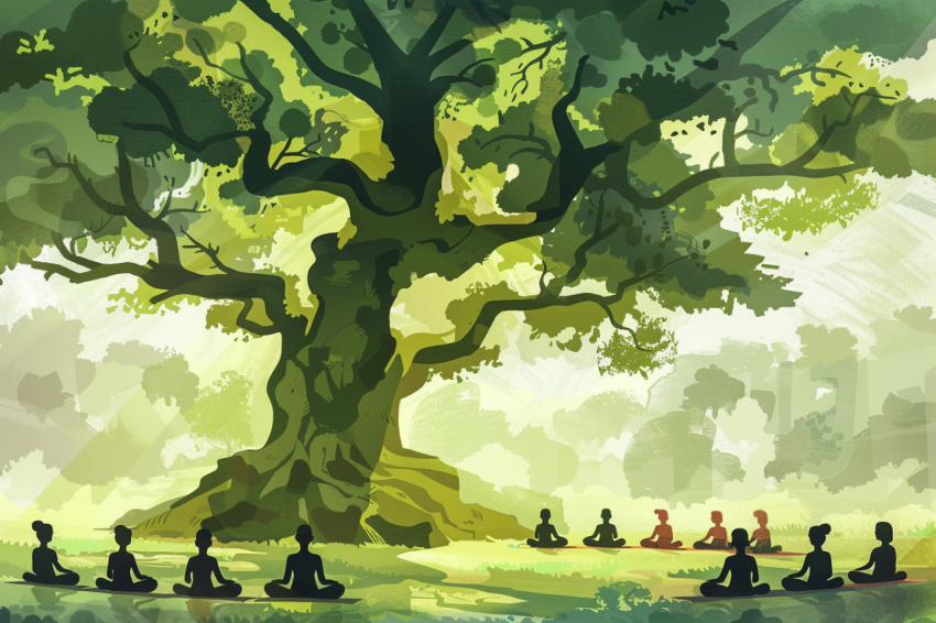 Chitrmela Illustration  Yoga class under a big tree In the style 3212f64e 2f42 4eb3 8f03 1d5749ae1721 1